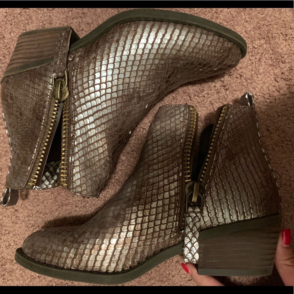 Metallic Snake Skin Booties